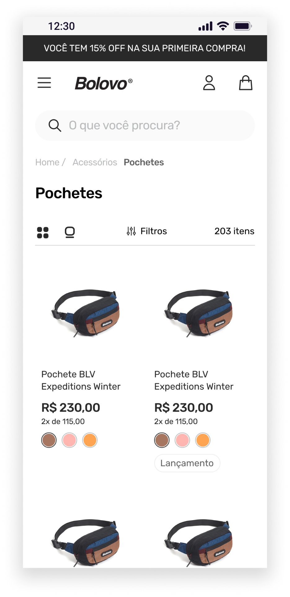 Listagem · Pochetes